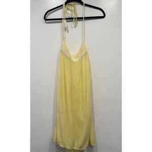 Star Mela Light Yellow Embroidered Halter Dress Gauzy Boho Beach Pool Cover Up